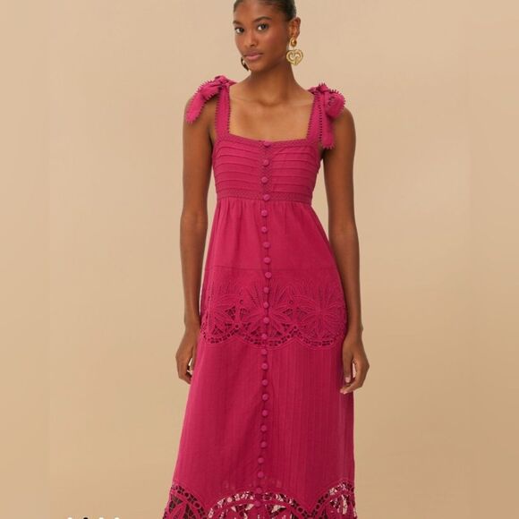 FARM RIO Pink Daisy Embroidered Sleeveless Midi Dress Size Medium NWT - Picture 2 of 7